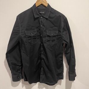 Michael Brandon Mens Medium Black Long Sleeve Button Western Cowboy Rodeo Pocket